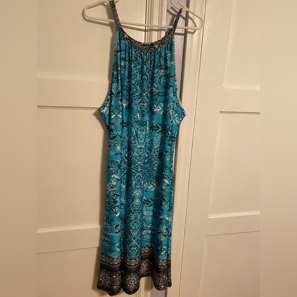 NWOT Teal and Black Damask Yoke Dress. - Picture 2 of 3